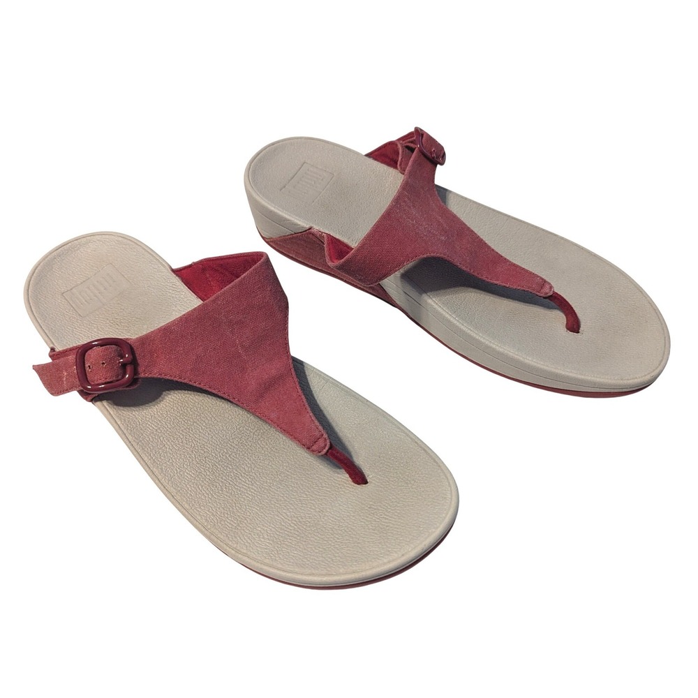 FitFlop Women's 10 Lulu Adjustable Strap Red Microwobbleboard Sandals H12-203